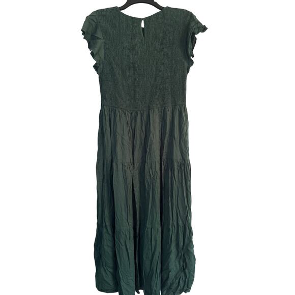 NWT Merokeety Dark Green Smocked Dress Tiered Flutter Sleeves Size XL - Picture 2 of 6